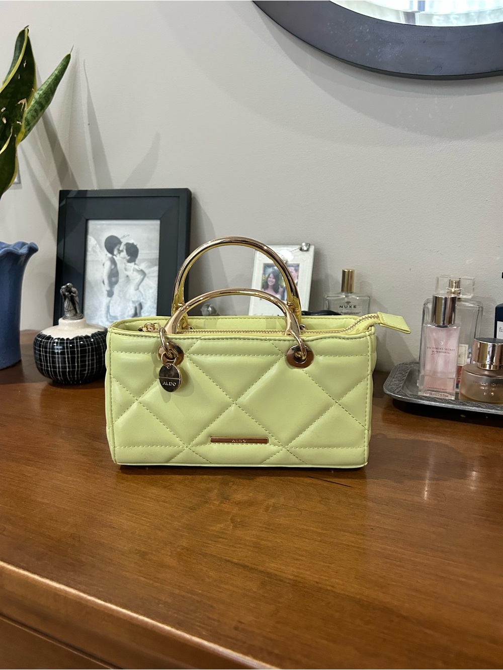 Aldo Quilted Mini Top-Handle Bag in Pale Lime - Picture 4 of 5